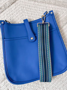 Faux Leather Messenger Bag - Blue