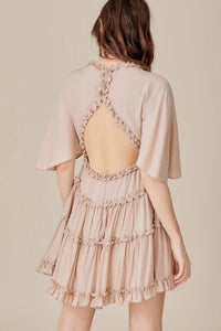 SAMPLE Ruffle Detail Flared Sleeve Tiered Dress - Champagne