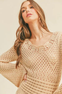 Crochet mini dress - natural