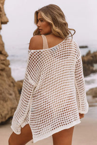 SAMPLE Cut Out Knitted Blouse Bikini Cover Up - White