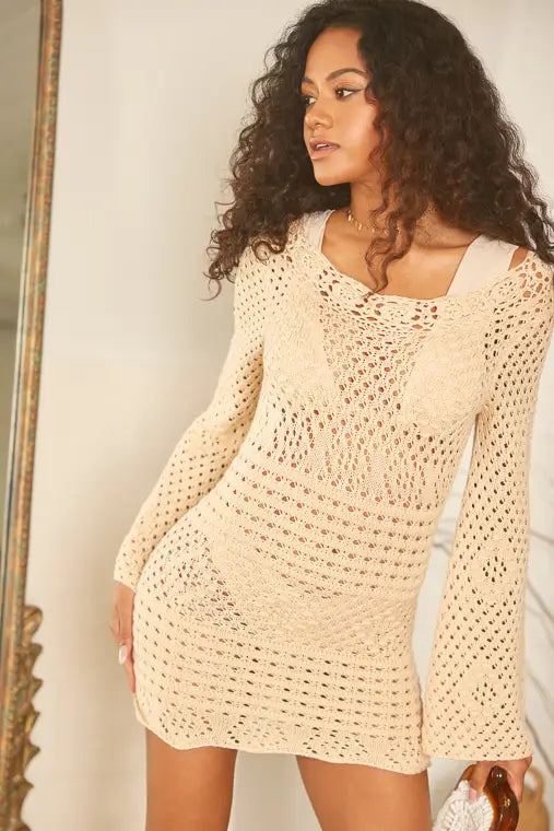 Crochet mini dress - natural