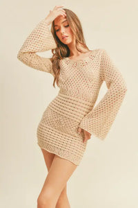 SAMPLE, Crochet mini dress - natural