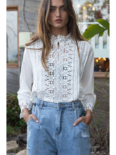 Load image into Gallery viewer, SAMPLE Floral Lace Mock Neck Woven Blouse