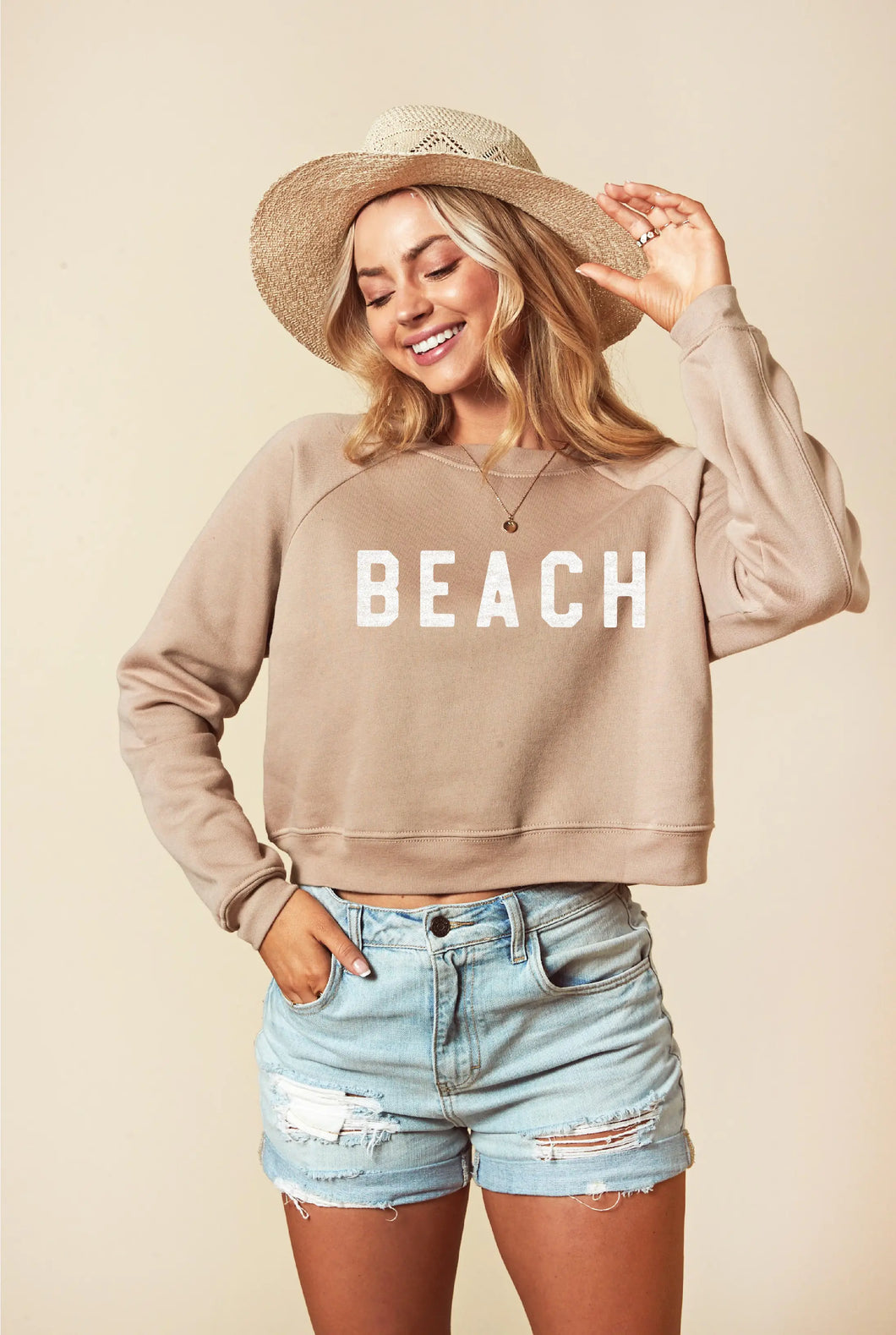 BEACH Mid-Length Sweatshirt - Tan