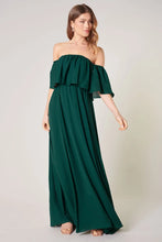 Load image into Gallery viewer, SAMPLE, Enamored Off the Shoulder Ruffle Dress - Emerald Green