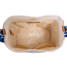Load image into Gallery viewer, SAMPLE Buck-it Bag - White/Cobalt Blue