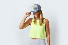 Load image into Gallery viewer, SAMPLE Initial Trucker Hat - Tie-Dye Grey/Neon Yellow