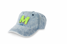 Load image into Gallery viewer, SAMPLE Initial Hat - Denim/Neon Yellow