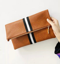 Load image into Gallery viewer, Vegan Leather Ribbon Stripe Tote/Clutch
