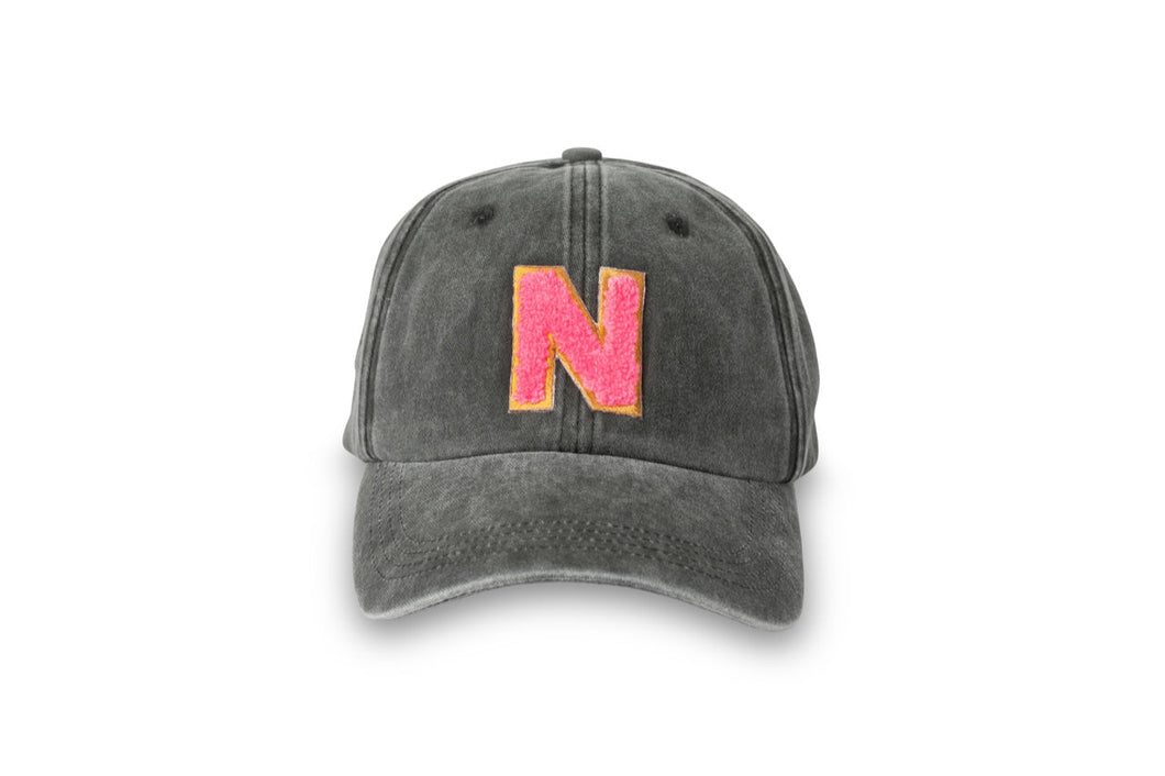 SAMPLE Initial Hat - Washed Black/Neon Pink
