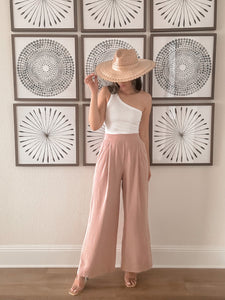 Flowy Wide Pull On Pants - Antique Rose