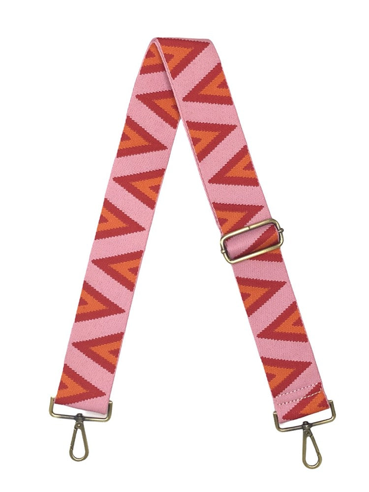 Crossbody Bag Strap - Pink, Orange, & Red Geometric