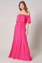 Load image into Gallery viewer, Enamored Off the Shoulder Ruffle Dress - Fuschia