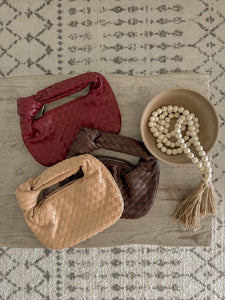 CLOSEOUT SAMPLE SALE, Luxe Knotted Faux Leather Woven Handbag