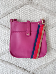 Faux Leather Messenger Bag - Pink