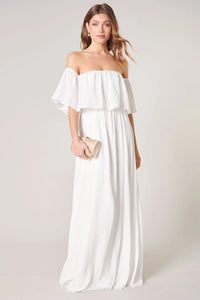 Enamored Off the Shoulder Ruffle Dress - Off White