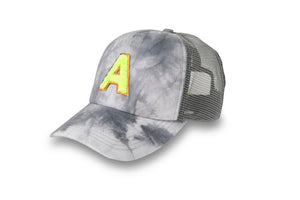 Initial Trucker Hat - Tie-Dye Grey/Neon Yellow