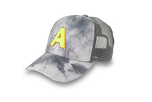 Load image into Gallery viewer, SAMPLE Initial Trucker Hat - Tie-Dye Grey/Neon Yellow