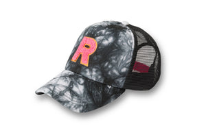 Initial Trucker Hat - Tie-Dye Black/Neon Pink