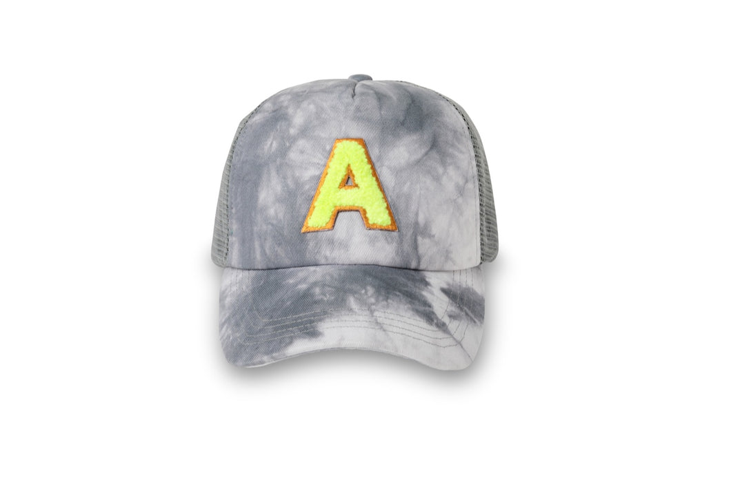 Initial Trucker Hat - Tie-Dye Grey/Neon Yellow